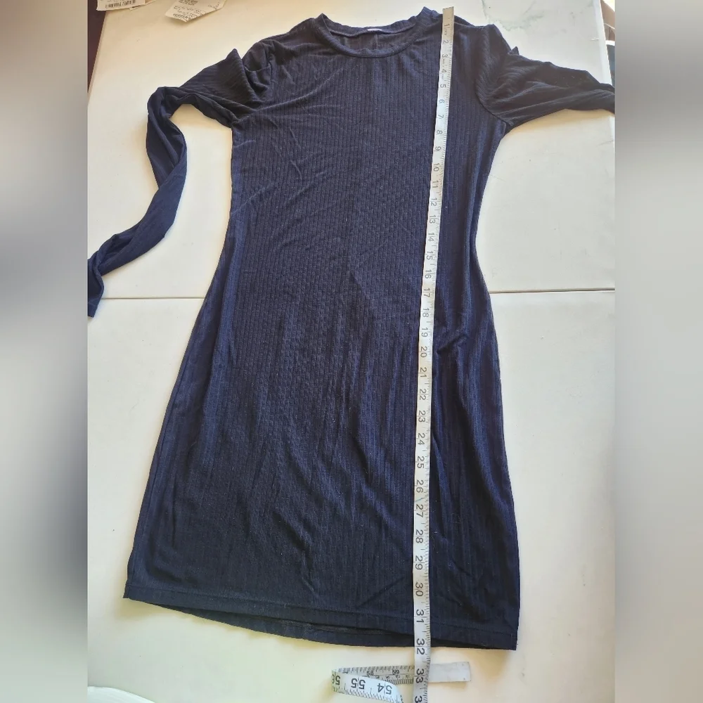 Alo Yoga Black Alosoft Ribbed Serene Long Sleeve Mini Dress​ S